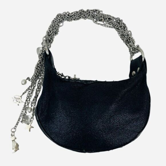 VTG 2000s Black Paris Hilton Chain Strap Mini Bag Purse Charms DISTRESSED WORN - Picture 1 of 16